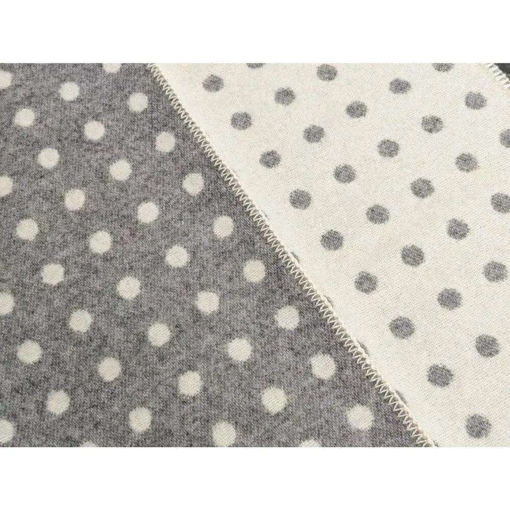 Lana & Lino‎ Wool Blend Oversized Throw Blanket Gray White Polka Dot 50x70